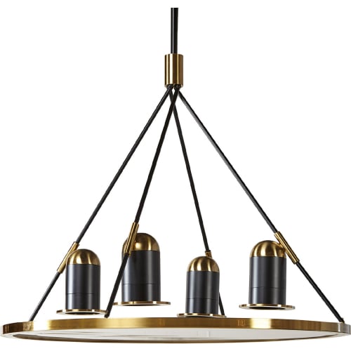 Dunlop Chandelier in Black, Antique Brass & Clear Glass